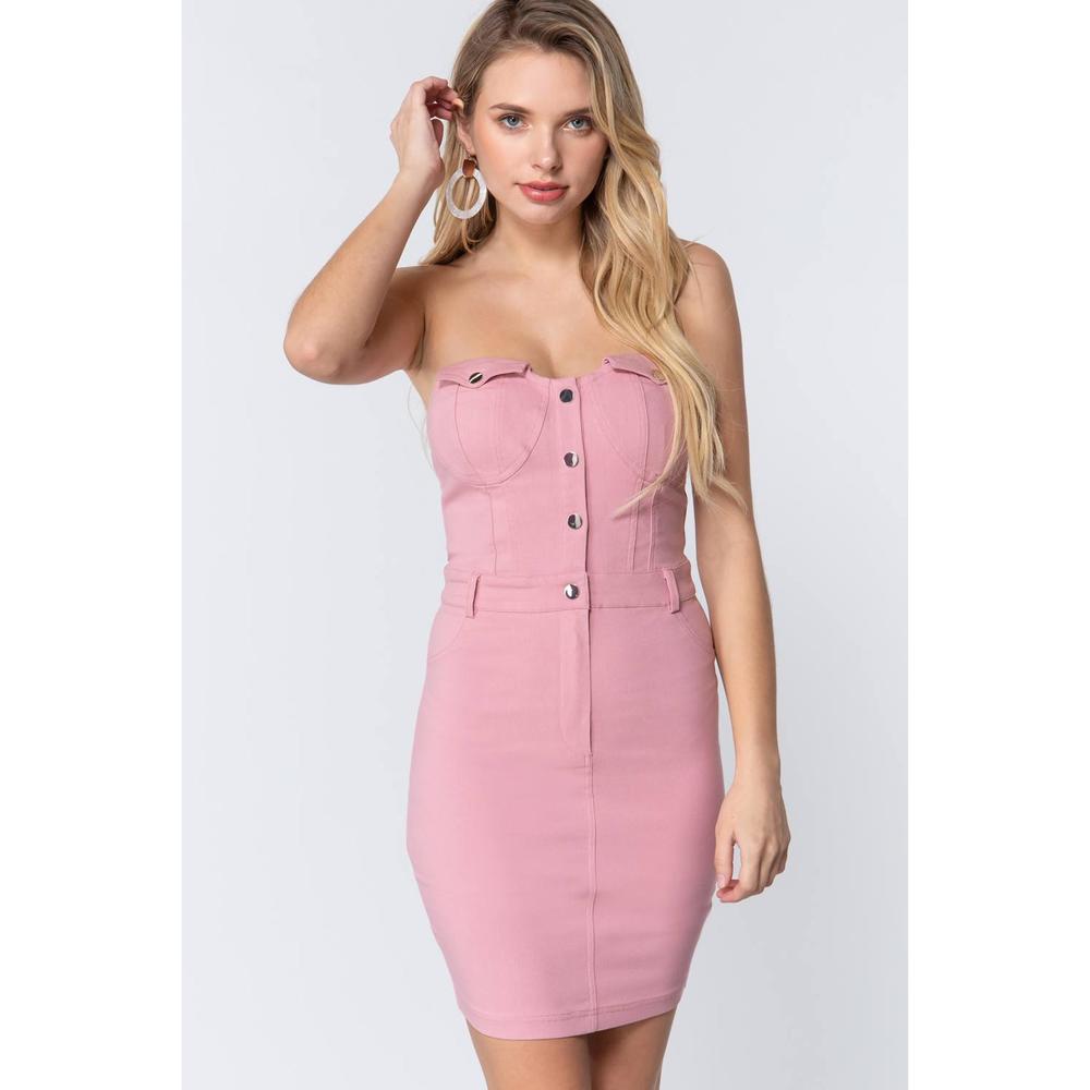 Strapless Button Down Mini Dress - Picture 1 of 7
